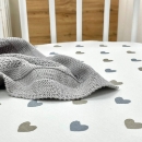 Husa saltea rotunda patut bebe copii cu elastic, Inimioare bej-gri (3)
